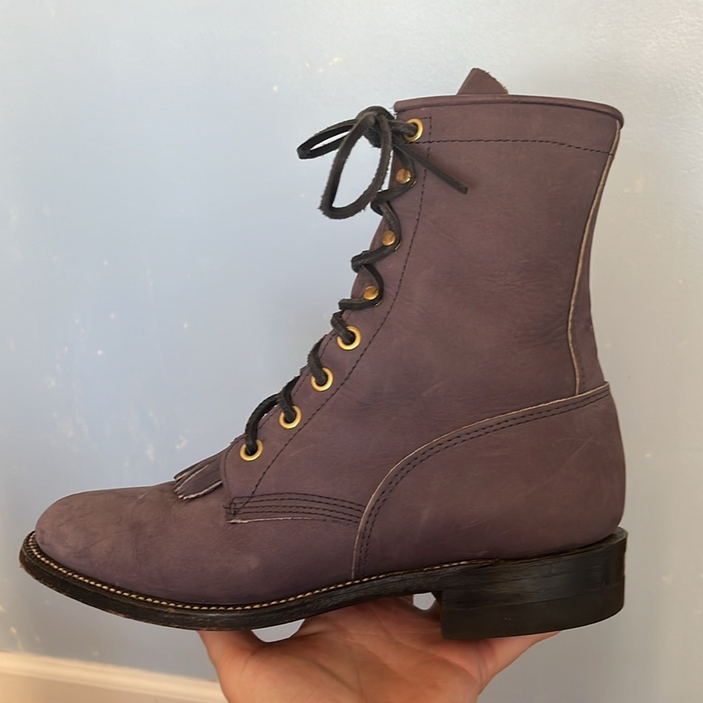 Justin Boots Purple Soft Suede Leather Lace Up Combat Moto Boots With Box - Picture 11 of 15